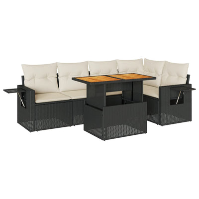 6 Piece Garden Sofa Set with Cushions Black Poly Rattan Payday Deals