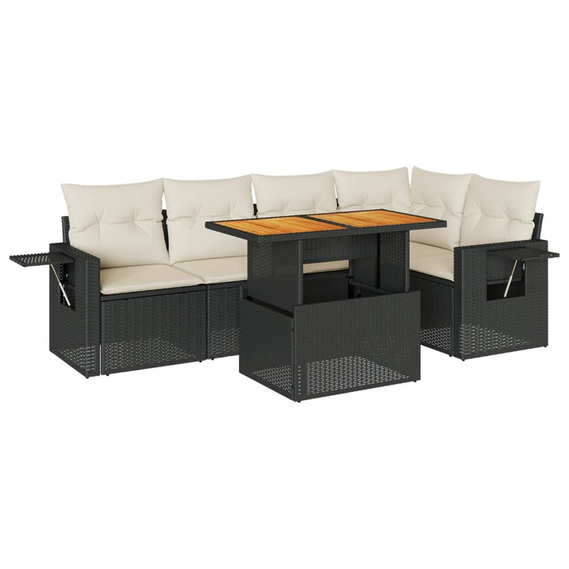 6 Piece Garden Sofa Set with Cushions Black Poly Rattan Payday Deals