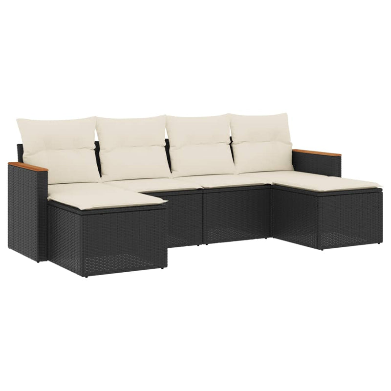 6 Piece Garden Sofa Set with Cushions Black Poly Rattan Payday Deals