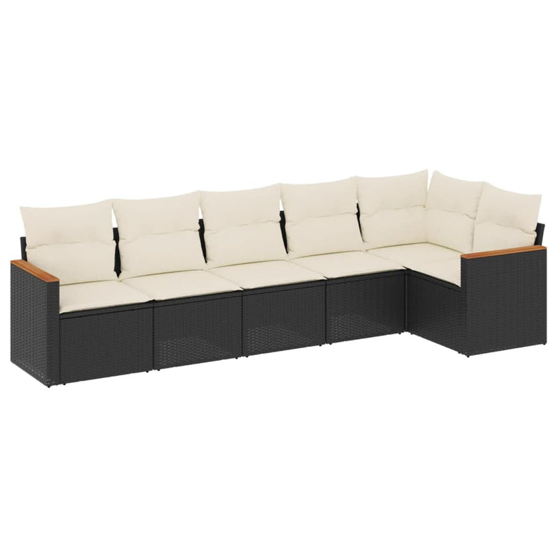 6 Piece Garden Sofa Set with Cushions Black Poly Rattan Payday Deals