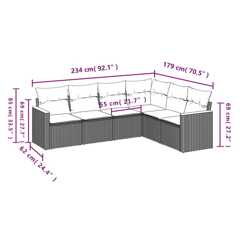 6 Piece Garden Sofa Set with Cushions Black Poly Rattan Payday Deals