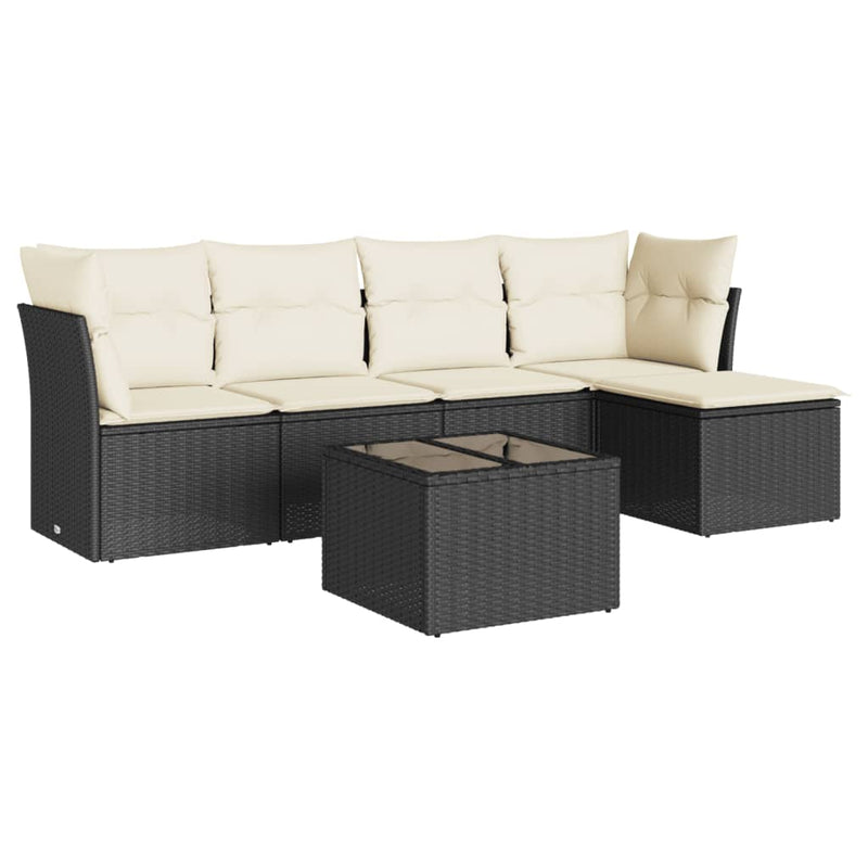 6 Piece Garden Sofa Set with Cushions Black Poly Rattan Payday Deals