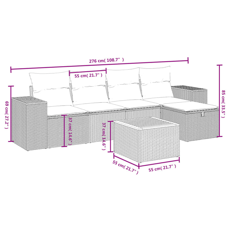 6 Piece Garden Sofa Set with Cushions Black Poly Rattan Payday Deals