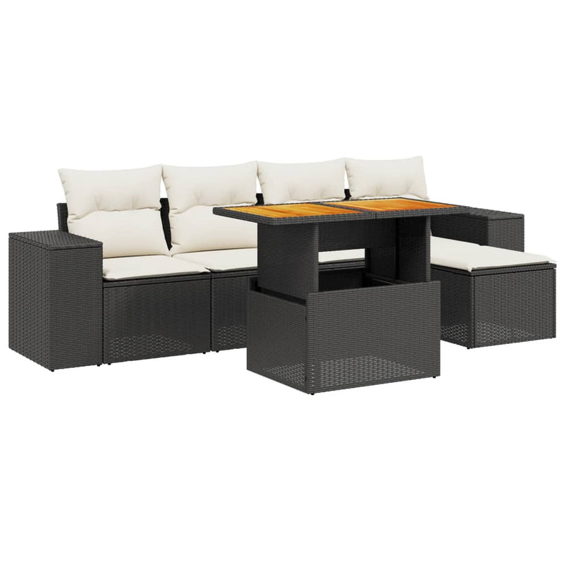 6 Piece Garden Sofa Set with Cushions Black Poly Rattan Payday Deals