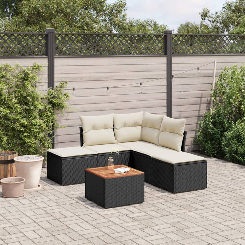 6 Piece Garden Sofa Set with Cushions Black Poly Rattan Payday Deals