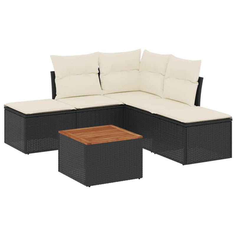 6 Piece Garden Sofa Set with Cushions Black Poly Rattan Payday Deals