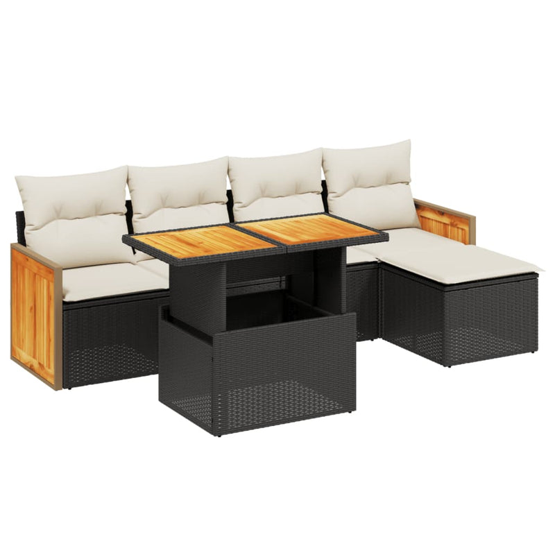 6 Piece Garden Sofa Set with Cushions Black Poly Rattan Payday Deals