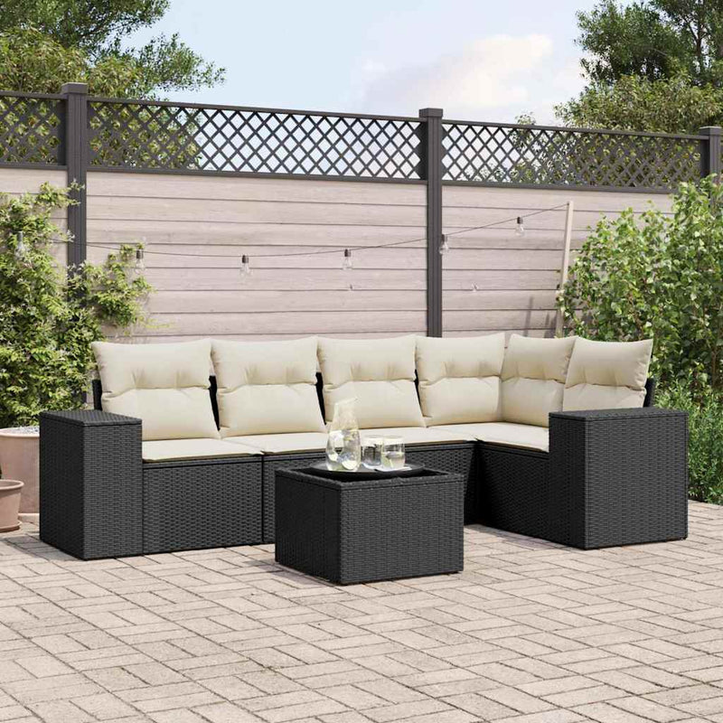 6 Piece Garden Sofa Set with Cushions Black Poly Rattan Payday Deals