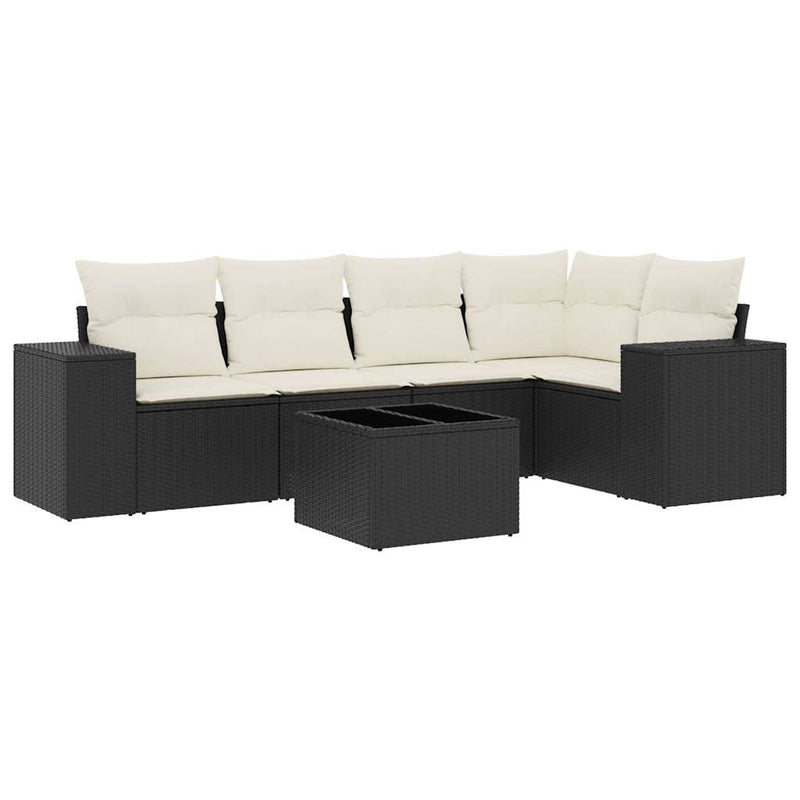 6 Piece Garden Sofa Set with Cushions Black Poly Rattan Payday Deals