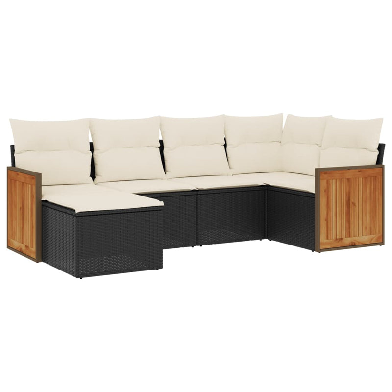 6 Piece Garden Sofa Set with Cushions Black Poly Rattan Payday Deals