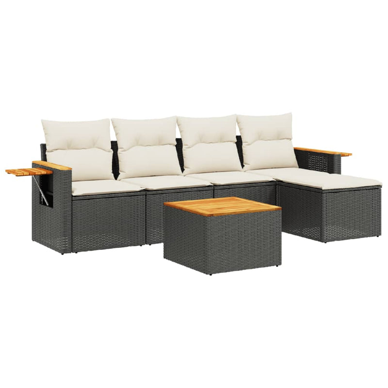6 Piece Garden Sofa Set with Cushions Black Poly Rattan Payday Deals