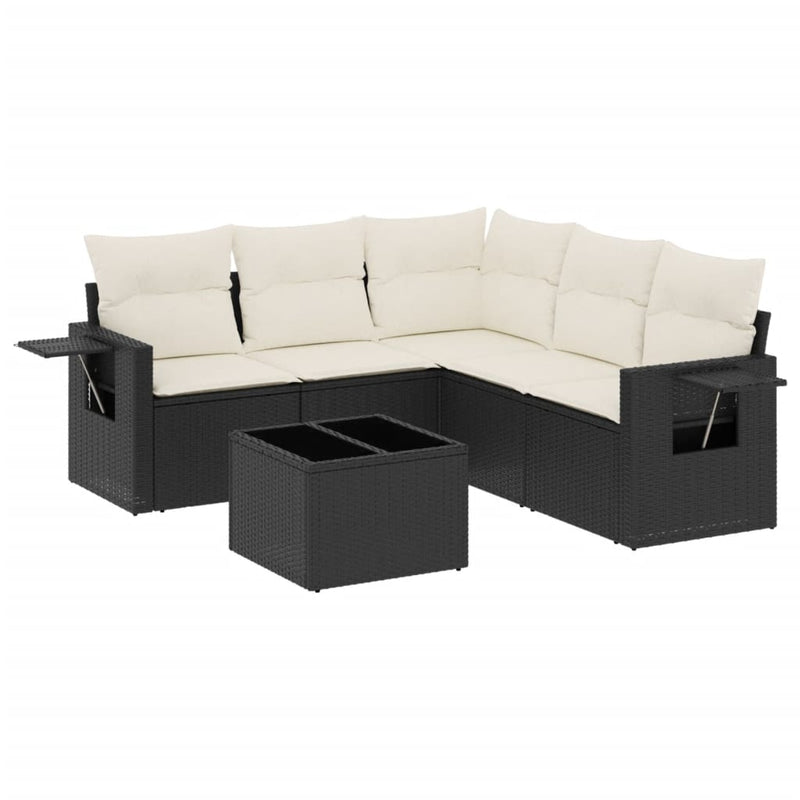 6 Piece Garden Sofa Set with Cushions Black Poly Rattan Payday Deals