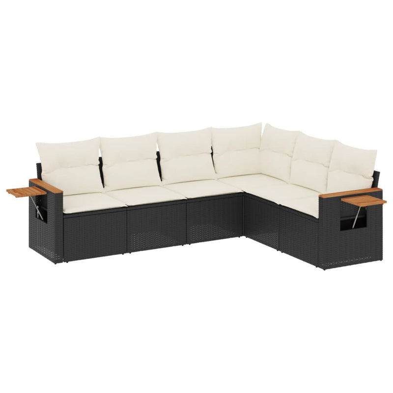 6 Piece Garden Sofa Set with Cushions Black Poly Rattan Payday Deals