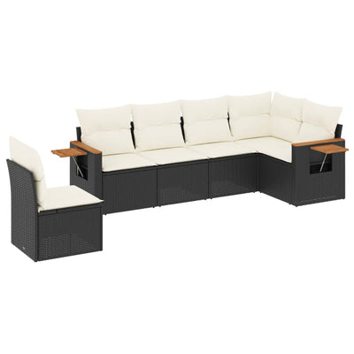 6 Piece Garden Sofa Set with Cushions Black Poly Rattan Payday Deals