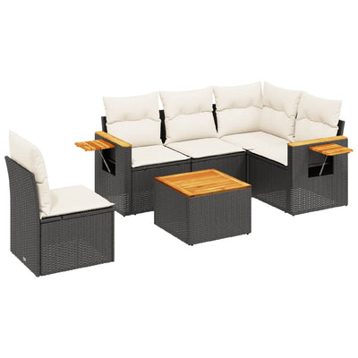 6 Piece Garden Sofa Set with Cushions Black Poly Rattan Payday Deals