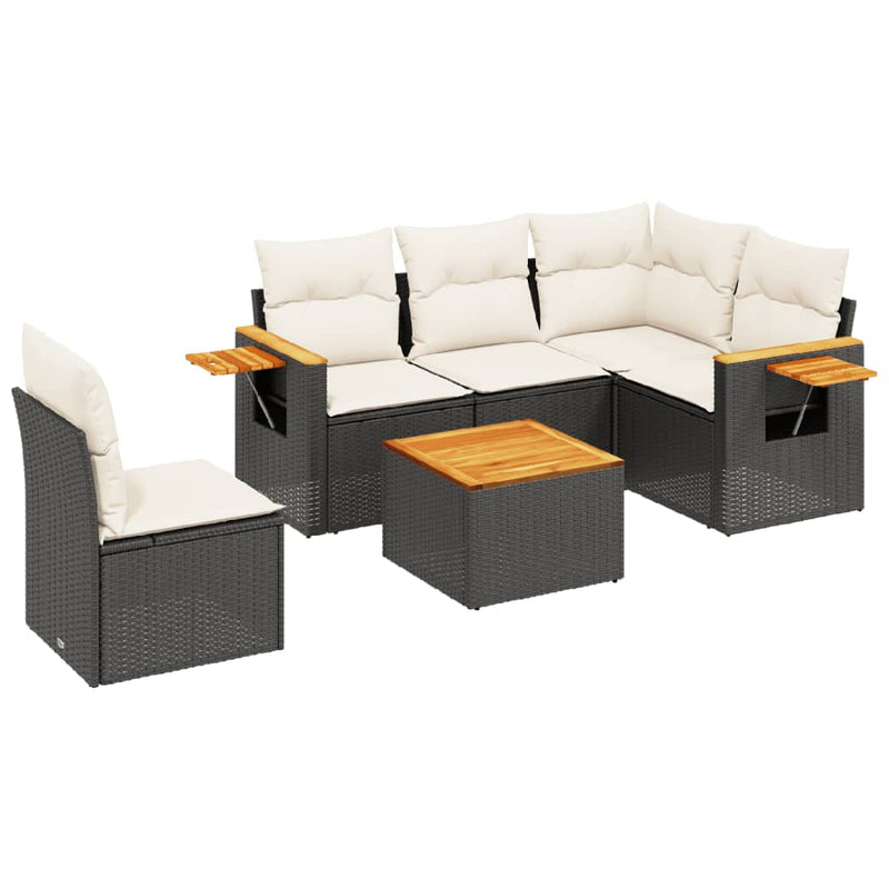 6 Piece Garden Sofa Set with Cushions Black Poly Rattan Payday Deals