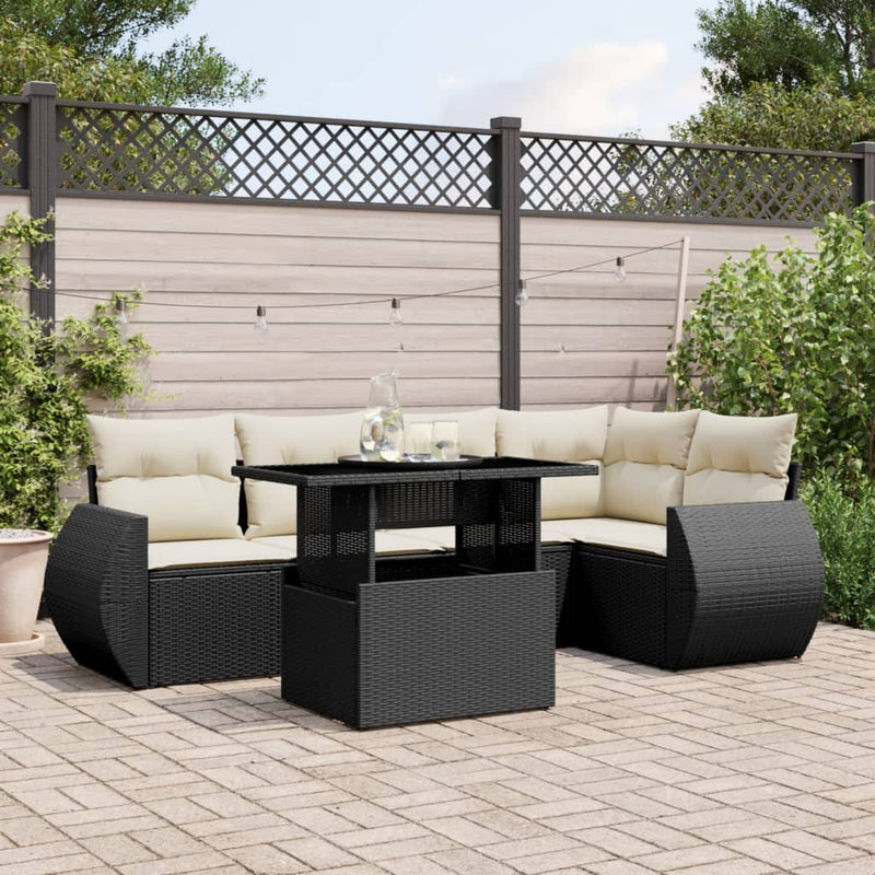 6 Piece Garden Sofa Set with Cushions Black Poly Rattan Payday Deals