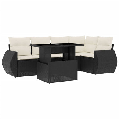 6 Piece Garden Sofa Set with Cushions Black Poly Rattan Payday Deals