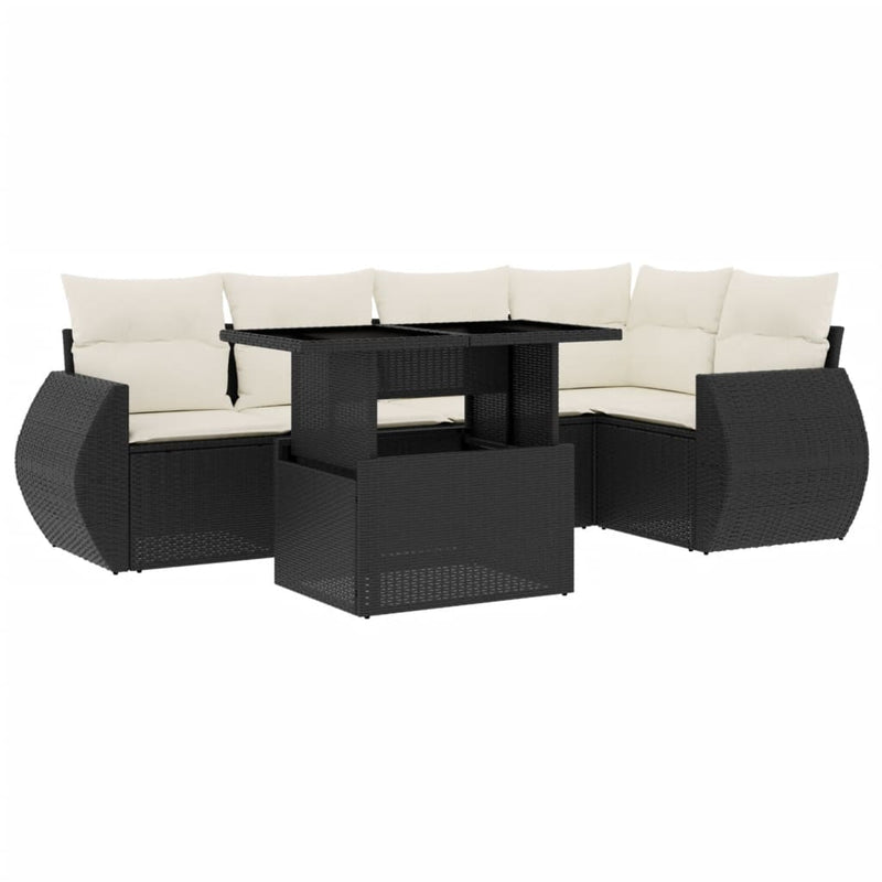 6 Piece Garden Sofa Set with Cushions Black Poly Rattan Payday Deals