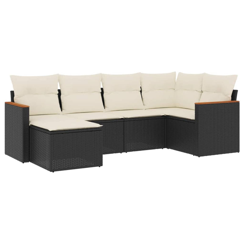 6 Piece Garden Sofa Set with Cushions Black Poly Rattan Payday Deals