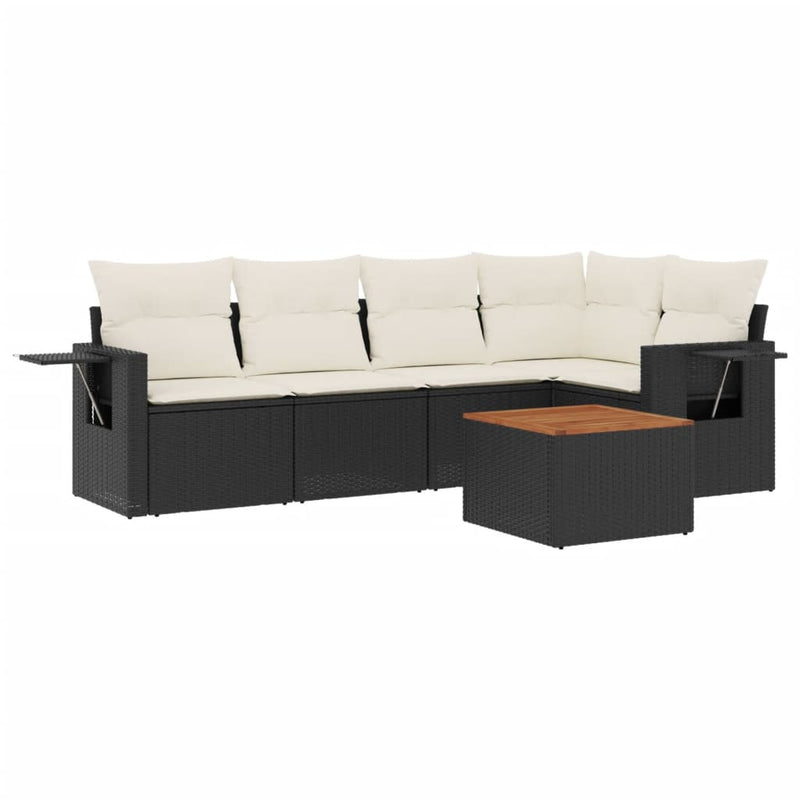 6 Piece Garden Sofa Set with Cushions Black Poly Rattan Payday Deals
