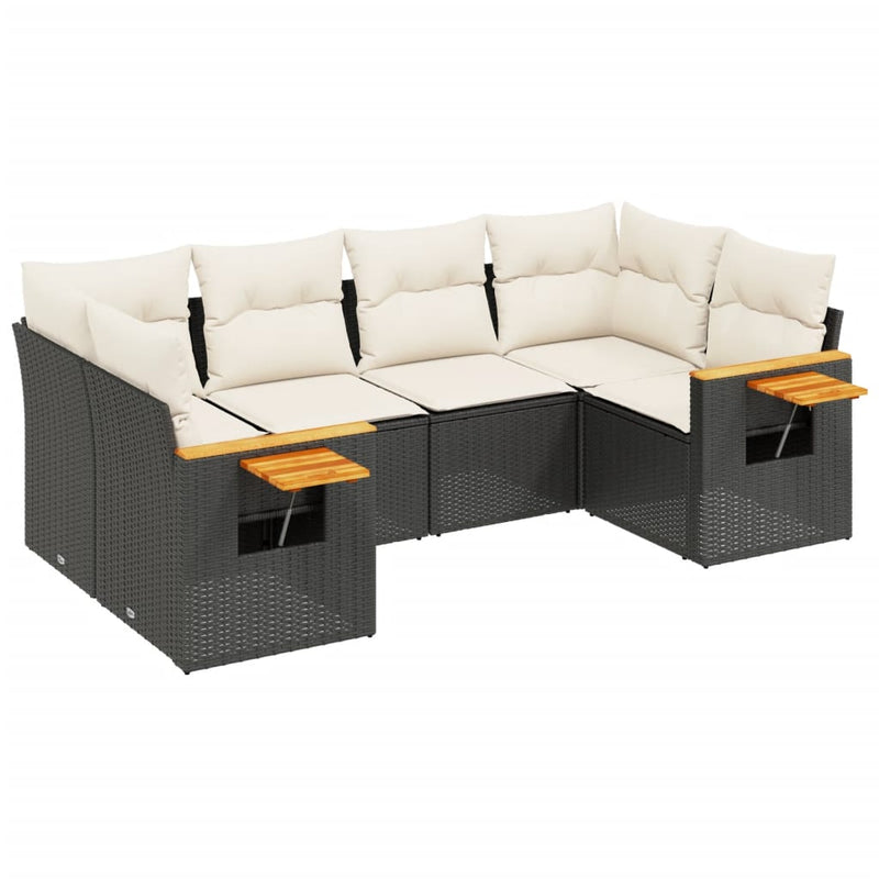 6 Piece Garden Sofa Set with Cushions Black Poly Rattan Payday Deals