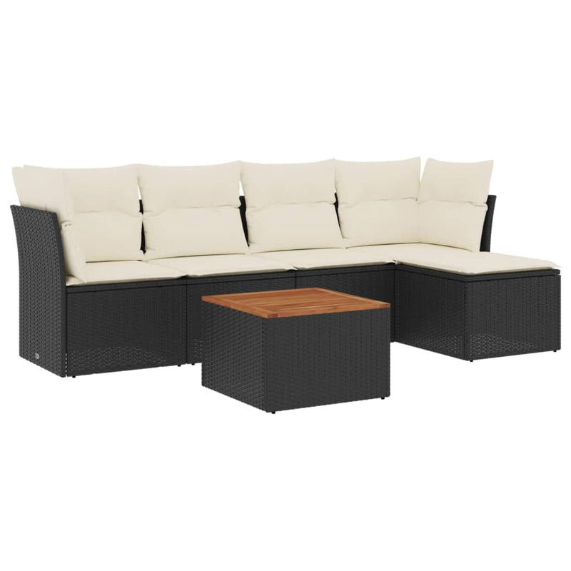 6 Piece Garden Sofa Set with Cushions Black Poly Rattan Payday Deals