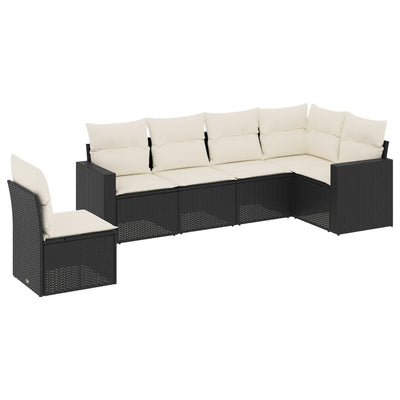 6 Piece Garden Sofa Set with Cushions Black Poly Rattan Payday Deals