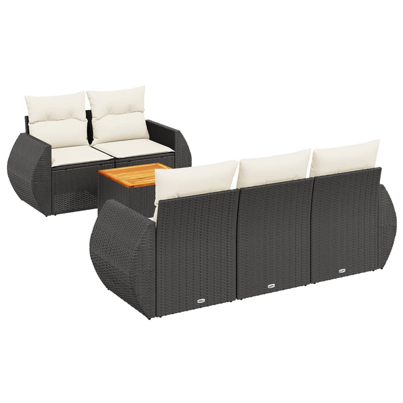 6 Piece Garden Sofa Set with Cushions Black Poly Rattan Payday Deals