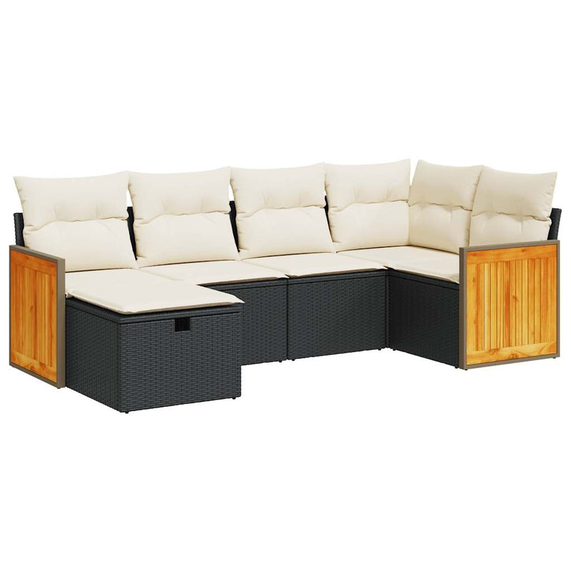 6 Piece Garden Sofa Set with Cushions Black Poly Rattan Payday Deals