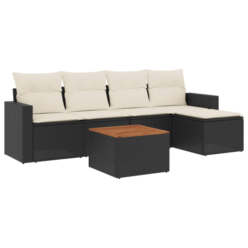 6 Piece Garden Sofa Set with Cushions Black Poly Rattan Payday Deals