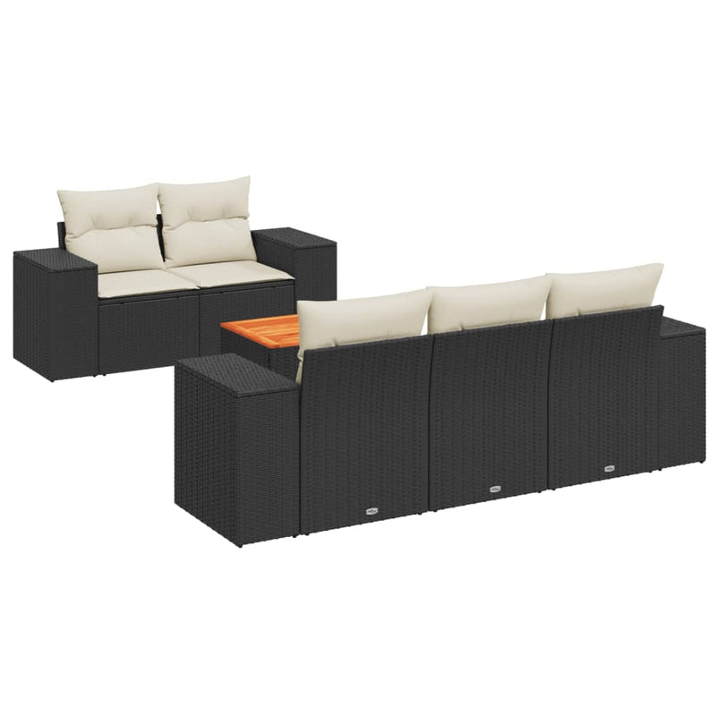 6 Piece Garden Sofa Set with Cushions Black Poly Rattan Payday Deals
