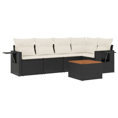 6 Piece Garden Sofa Set with Cushions Black Poly Rattan Payday Deals