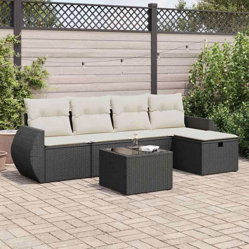 6 Piece Garden Sofa Set with Cushions Black Poly Rattan Payday Deals