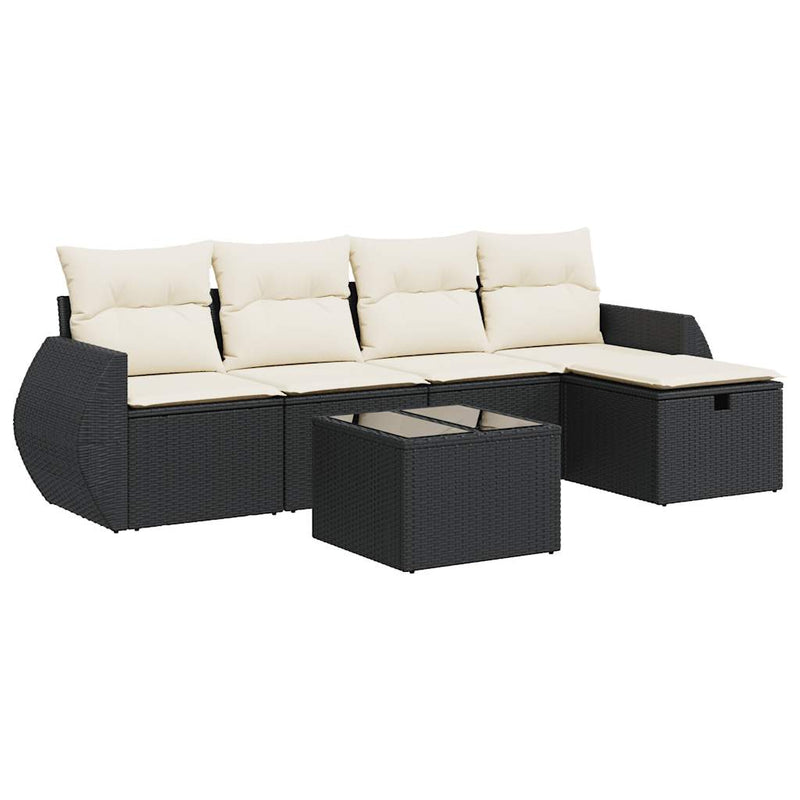 6 Piece Garden Sofa Set with Cushions Black Poly Rattan Payday Deals