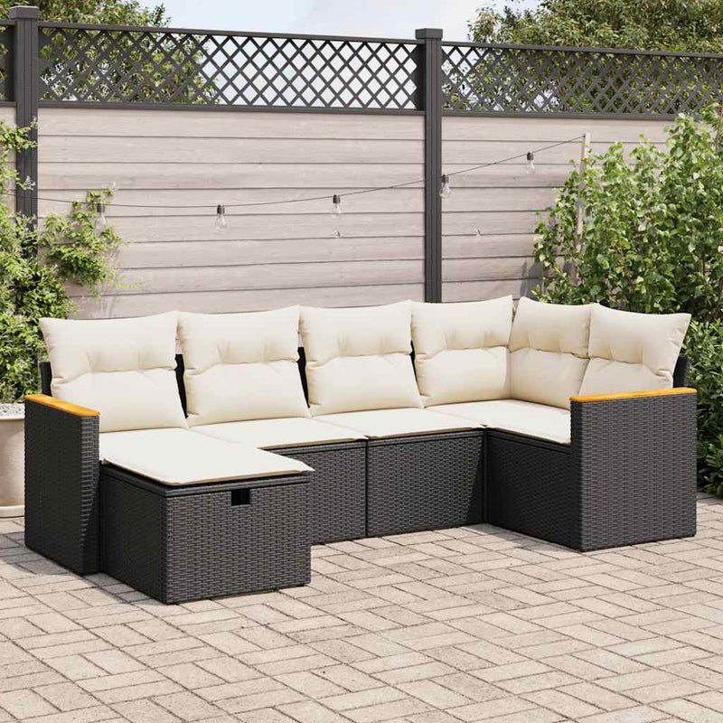 6 Piece Garden Sofa Set with Cushions Black Poly Rattan Payday Deals