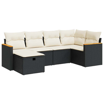 6 Piece Garden Sofa Set with Cushions Black Poly Rattan Payday Deals