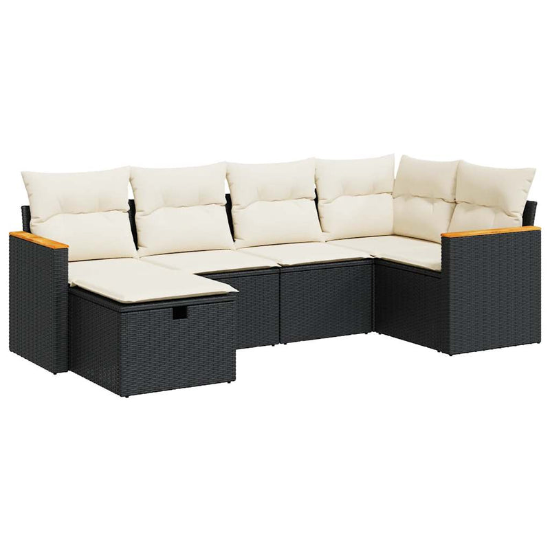 6 Piece Garden Sofa Set with Cushions Black Poly Rattan Payday Deals
