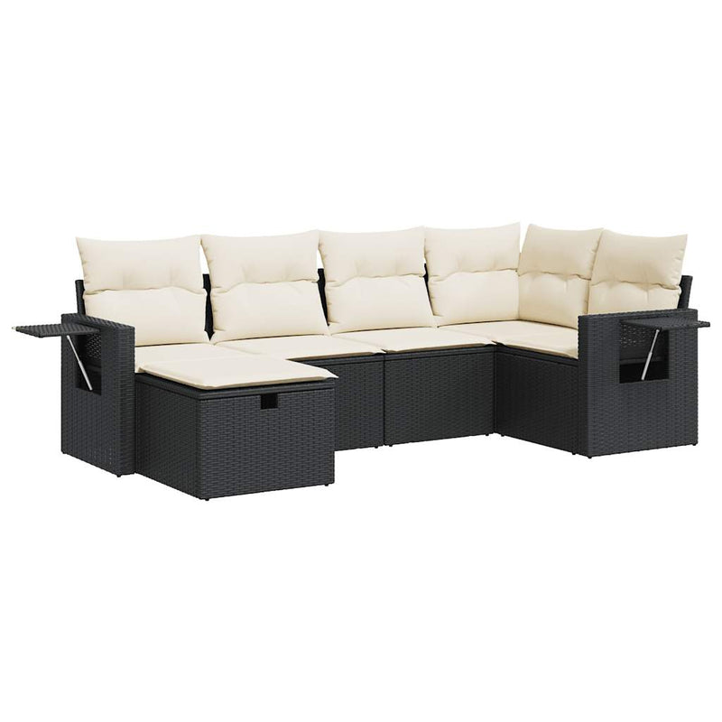 6 Piece Garden Sofa Set with Cushions Black Poly Rattan Payday Deals