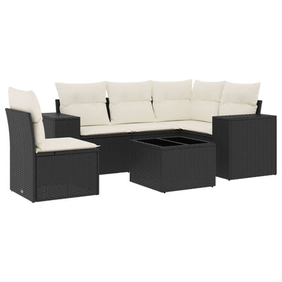 6 Piece Garden Sofa Set with Cushions Black Poly Rattan Payday Deals