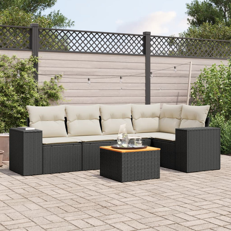 6 Piece Garden Sofa Set with Cushions Black Poly Rattan Payday Deals