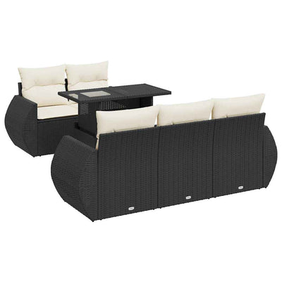 6 Piece Garden Sofa Set with Cushions Black Poly Rattan Payday Deals