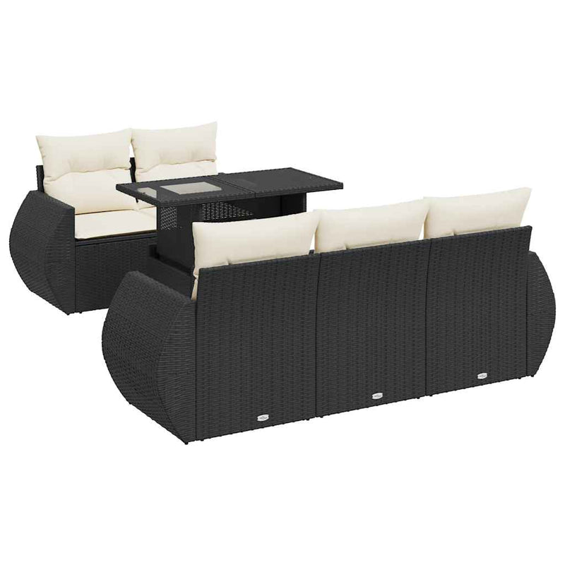 6 Piece Garden Sofa Set with Cushions Black Poly Rattan Payday Deals