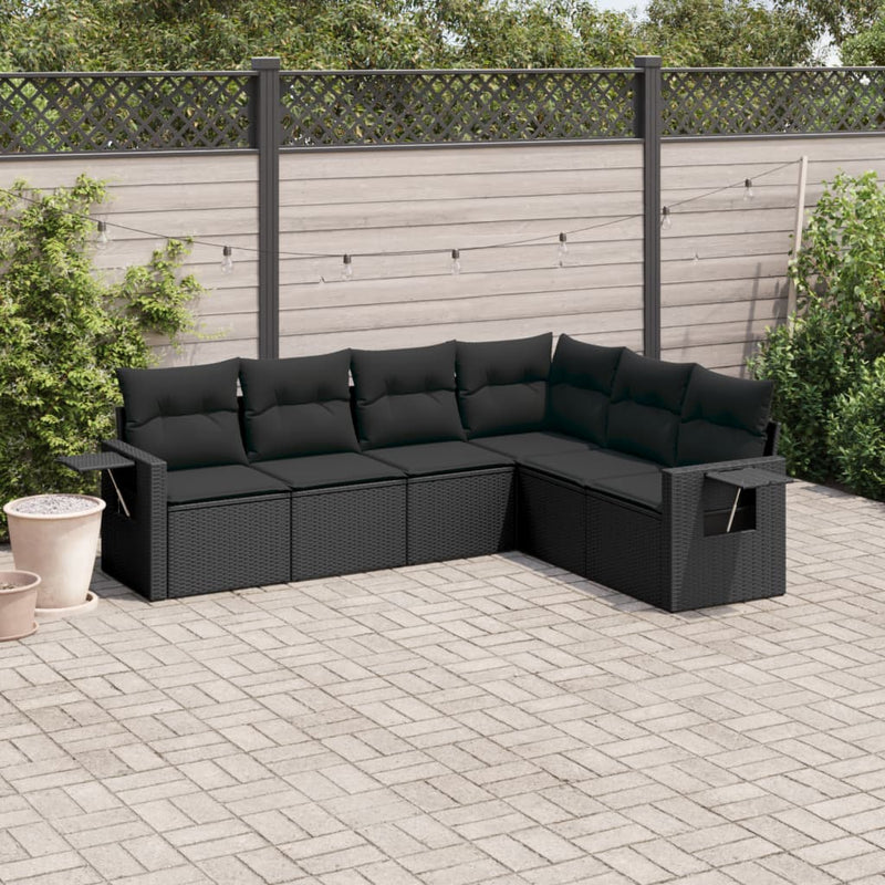 6 Piece Garden Sofa Set with Cushions Black Poly Rattan Payday Deals