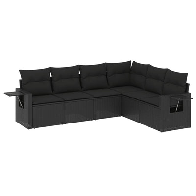 6 Piece Garden Sofa Set with Cushions Black Poly Rattan Payday Deals