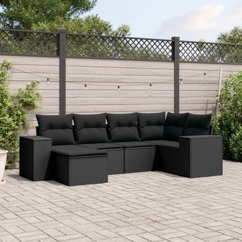 6 Piece Garden Sofa Set with Cushions Black Poly Rattan Payday Deals