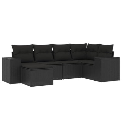 6 Piece Garden Sofa Set with Cushions Black Poly Rattan Payday Deals