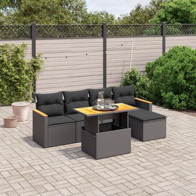 6 Piece Garden Sofa Set with Cushions Black Poly Rattan Payday Deals