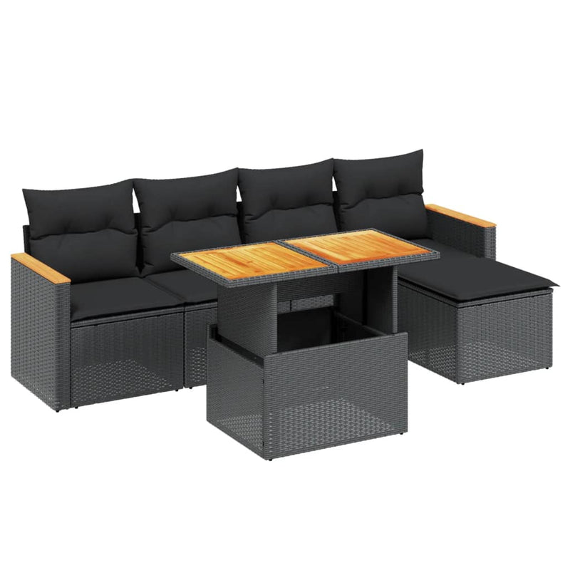 6 Piece Garden Sofa Set with Cushions Black Poly Rattan Payday Deals