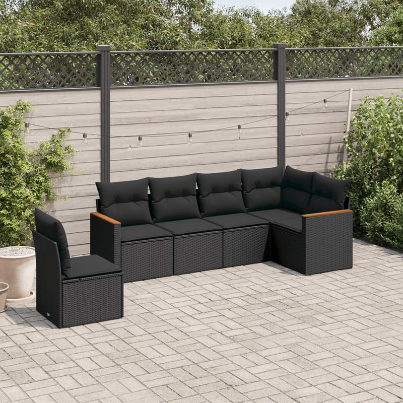 6 Piece Garden Sofa Set with Cushions Black Poly Rattan Payday Deals